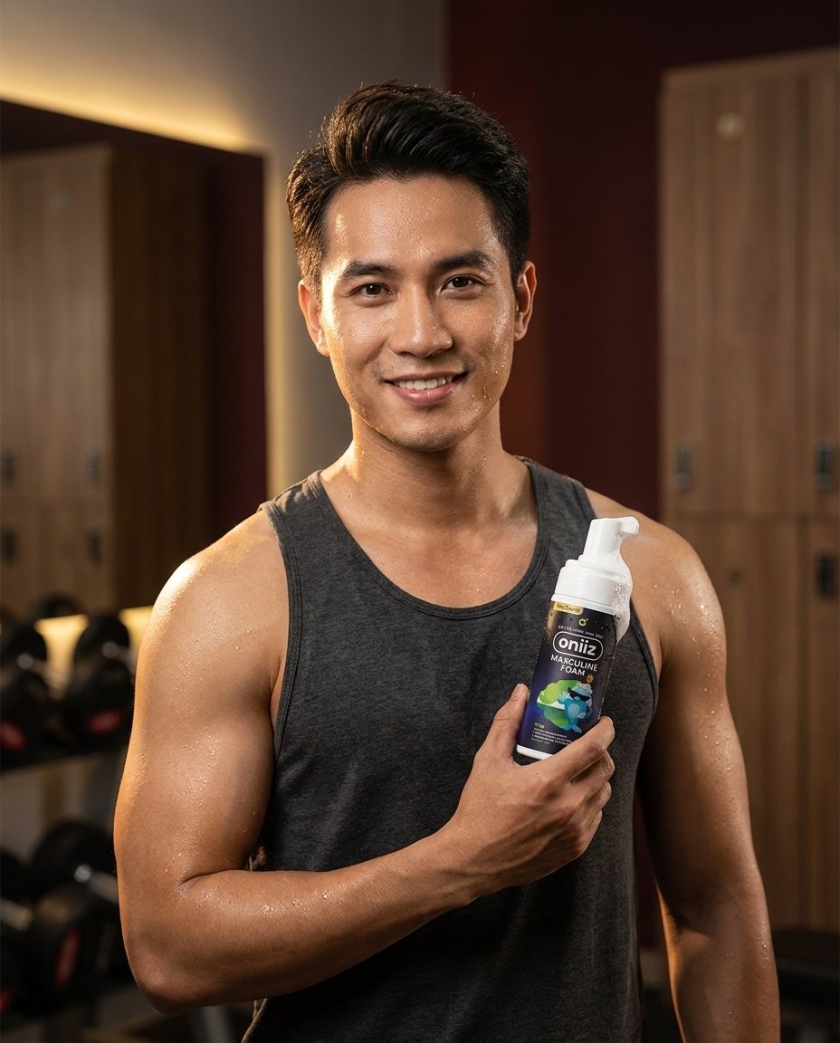 medium close up portrait of a muscular vietnames