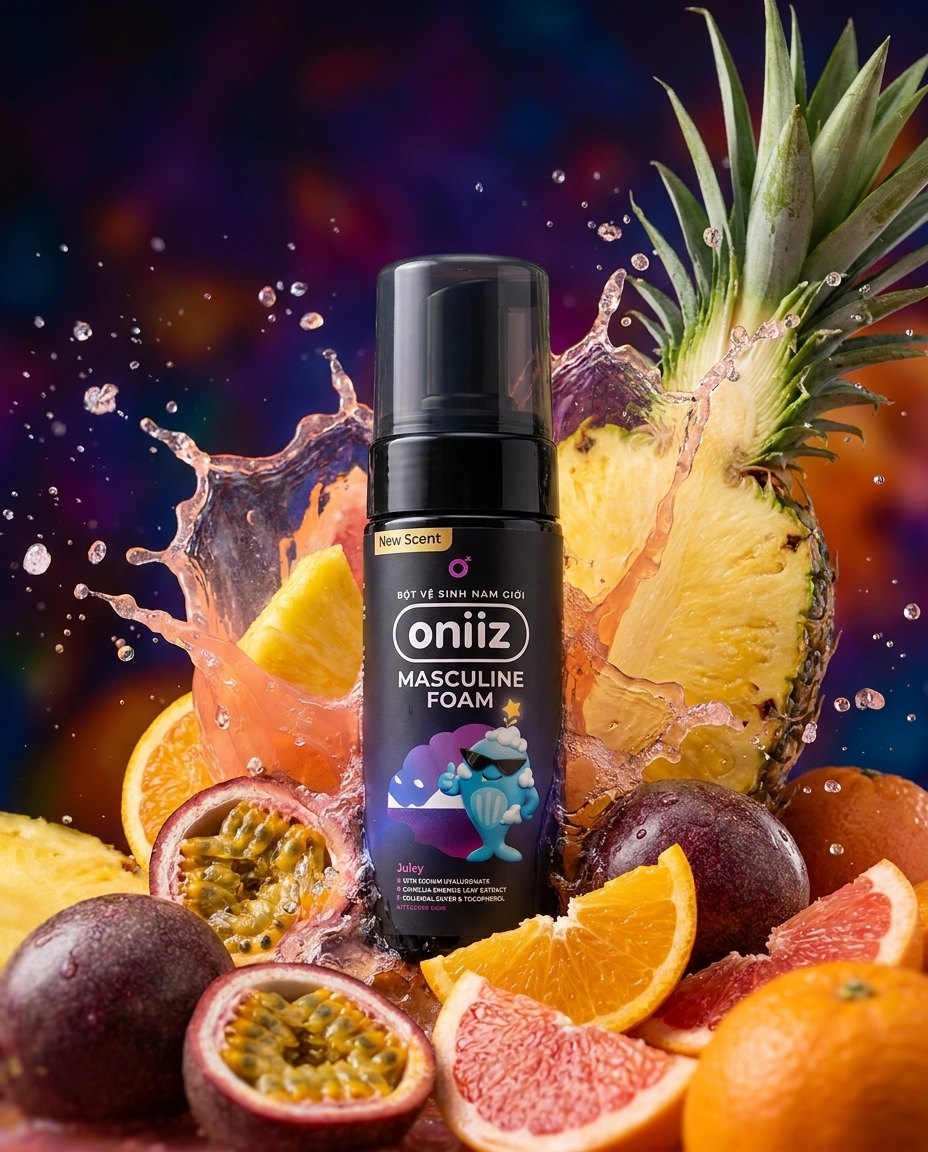 a single oniiz juicy bottle as hero surrounded b