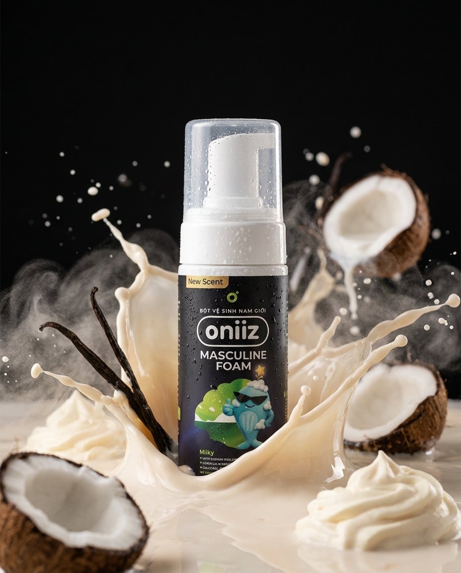 a single oniiz milky bottle as hero surrounded b
