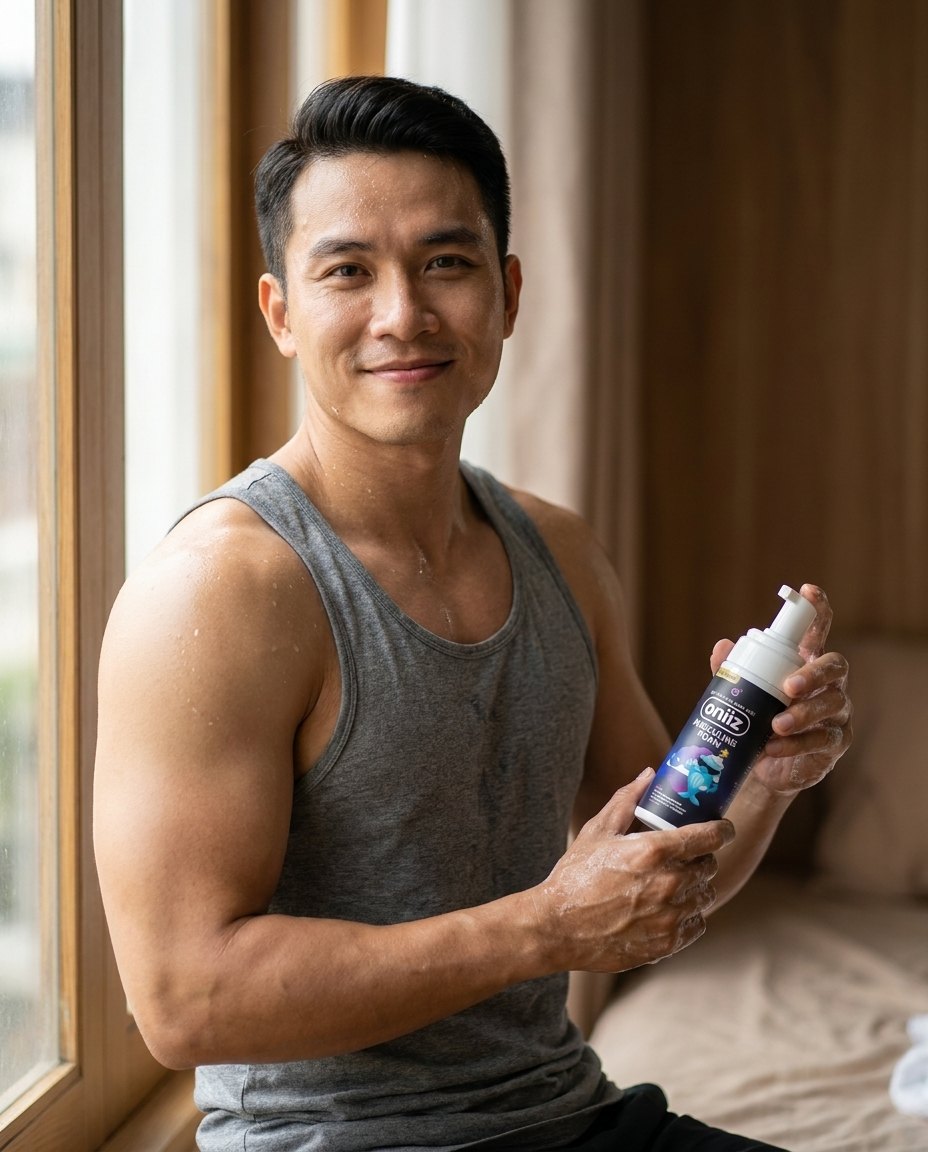 authentic real portrait of a muscular vietnamese