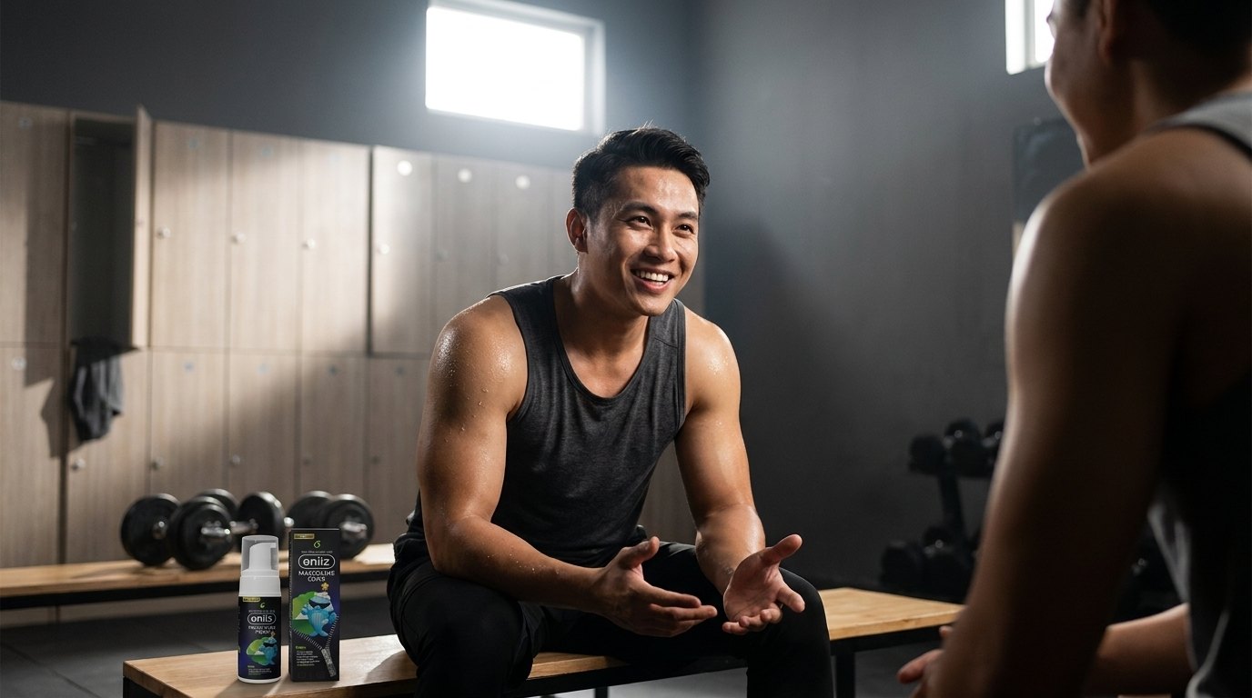 talking head frame of a muscular vietnamese man 